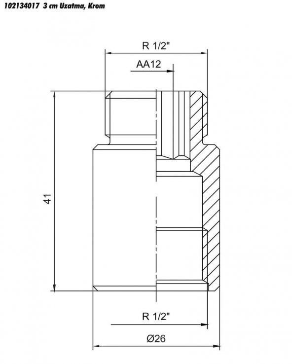 5 Adet ECA 1/2  3cm Uzatma Krom (Musluk Uzatma) 102134017 Pirinç E.C.A - 2