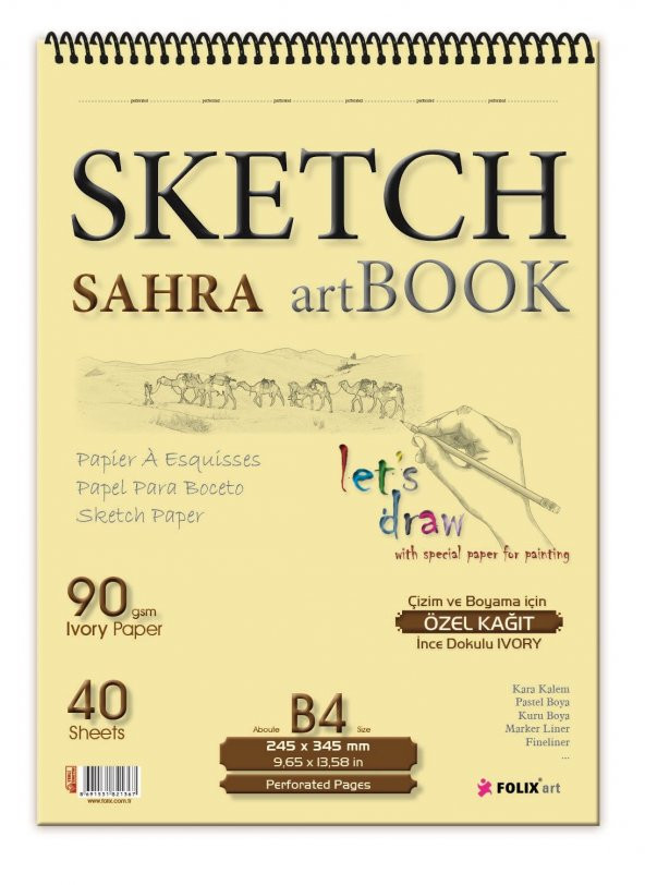 Sketchbook SAHRA B4 Spiralli 90 gr. 24,5x34,5 cm Ivory 40 yp. Eskiz Defteri