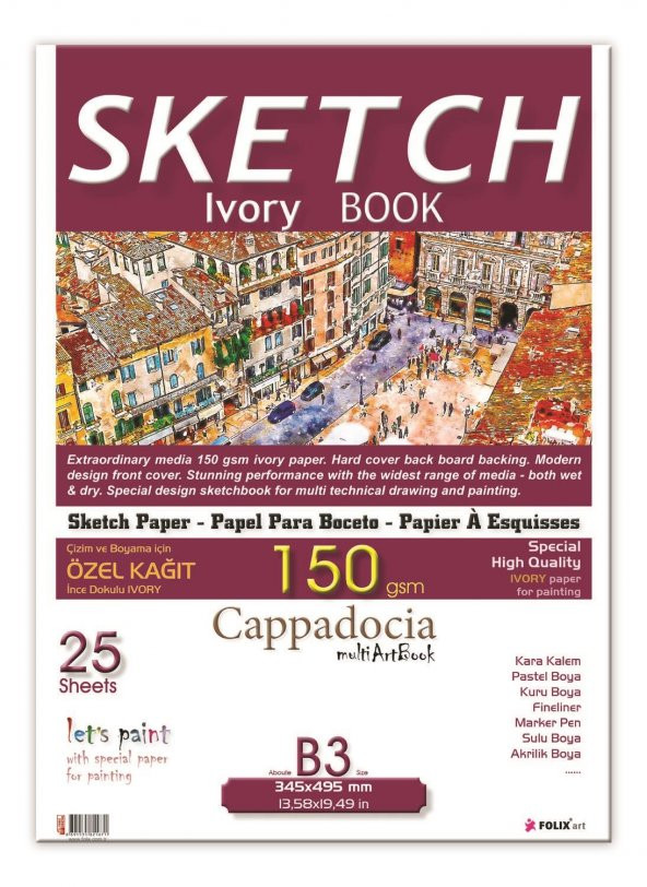 Sketchbook Cappadocia B3 Tutkallı 150 gr. IVORY 34,5x49,5 cm 25 yaprak