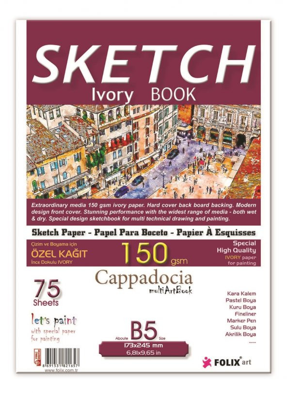 Sketchbook Cappadocia B5 Tutkallı 150 gr. IVORY 17,3x24,5 cm 75 yaprak