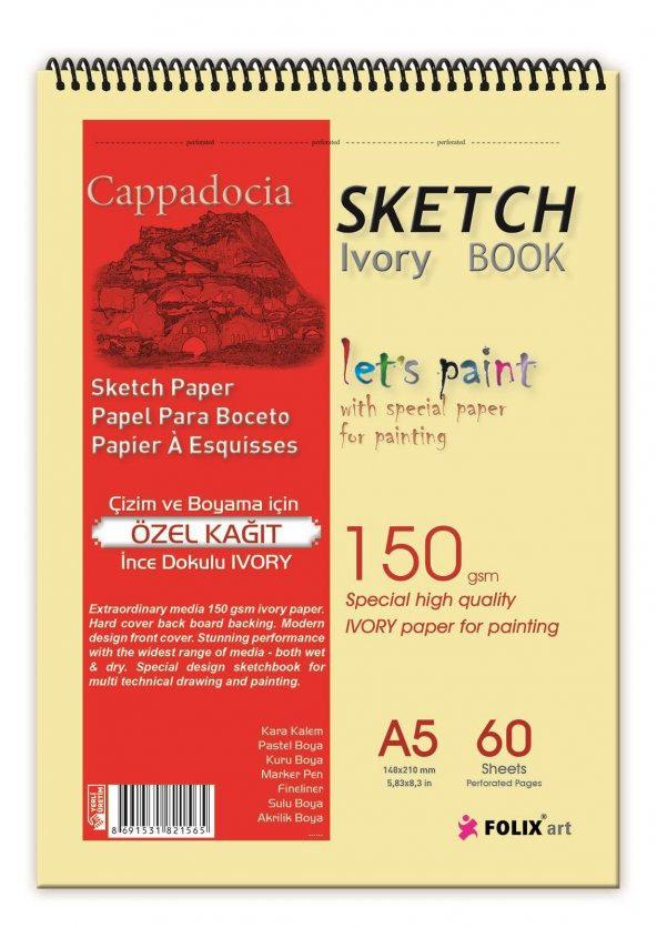 Sketchbook Cappadocia A5 Spiralli 150 gr. IVORY 60 yaprak Eskiz Defteri