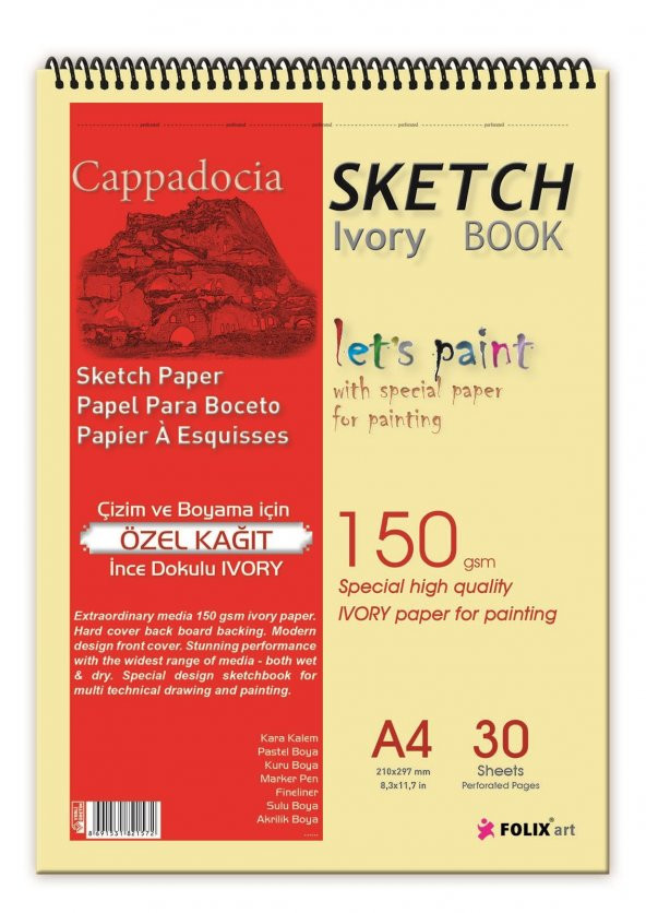 Sketchbook Cappadocia A4 Spiralli 150 gr. IVORY 30 yaprak Eskiz Defteri