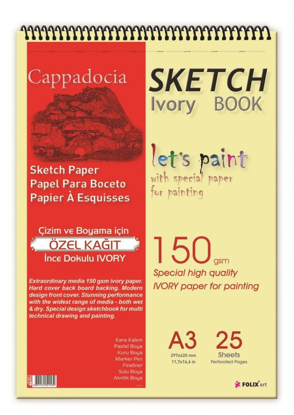 Sketchbook Cappadocia A3 Spiralli 150 gr. IVORY 25 yaprak Eskiz Defteri