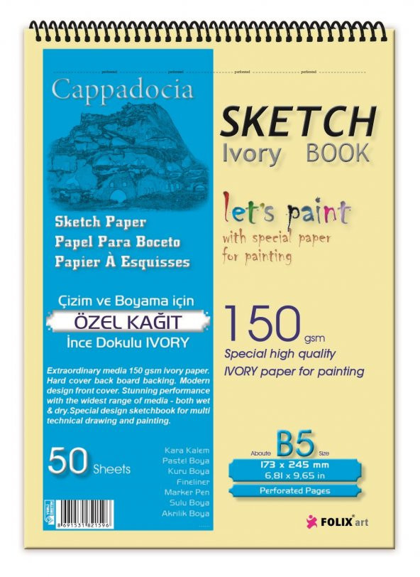 Sketchbook Cappadocia B5 Spiralli 150 gr. IVORY 17,3x24,5 cm 50 yaprak