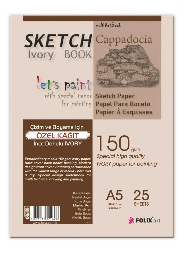 Sketchbook Cappadocia A5 Tutkallı 150 gr. IVORY 25 yaprak Eskiz Defteri