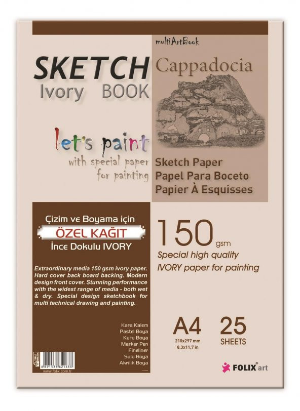 Sketchbook Cappadocia A4 Tutkallı 150 gr. IVORY 25 yaprak Eskiz Defteri