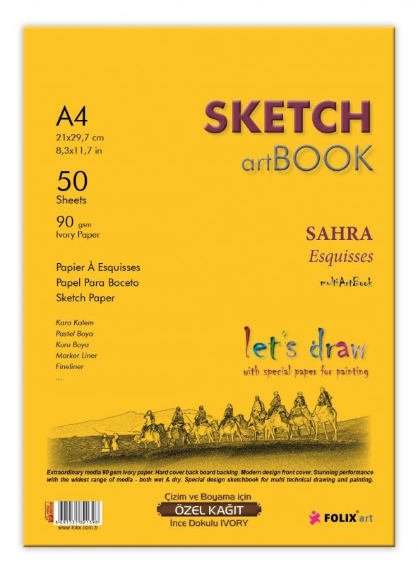 Sketchbook Sahra A4 Tutkallı 90 gr. IVORY 90 yaprak Eskiz Defteri