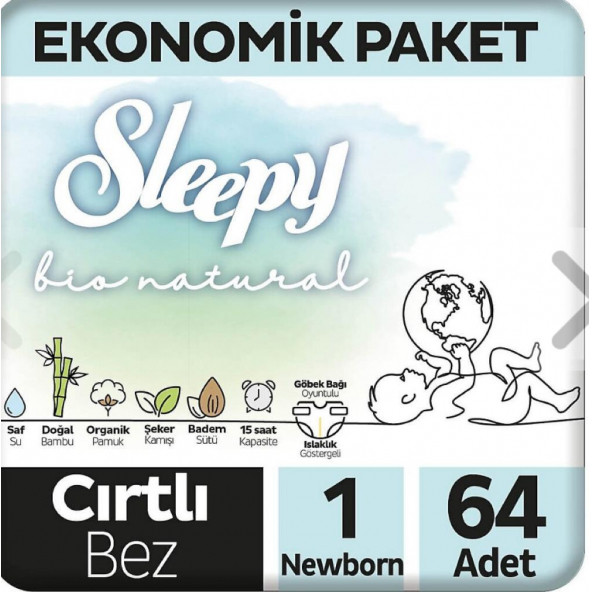 Sleepy Bio Natural 1 Numara Newborn 64'lü Bebek Bezi