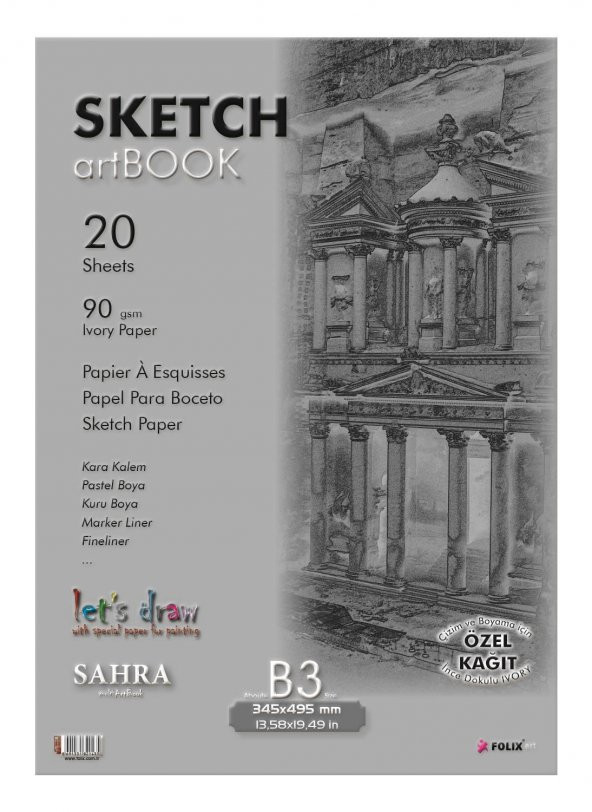 Sketchbook Sahra B3 Tutkallı 90 gr. IVORY 34,5x49,5 cm 20 yaprak