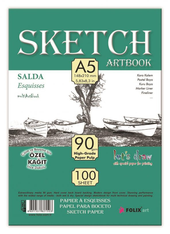 Sketchbook SALDA A5 Tutkallı 90 gr. Beyaz 100 yaprak