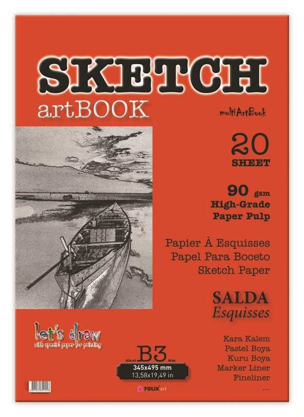 Sketchbook Salda B3 Tutkallı 90 gr. Beyaz 34,5x49,5 cm 20 yaprak