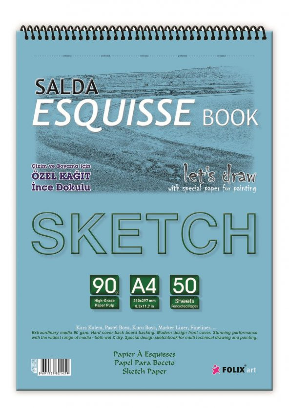 Sketchbook Salda A4 Spiralli 90 gr. 50 yaprak Eskiz Defteri