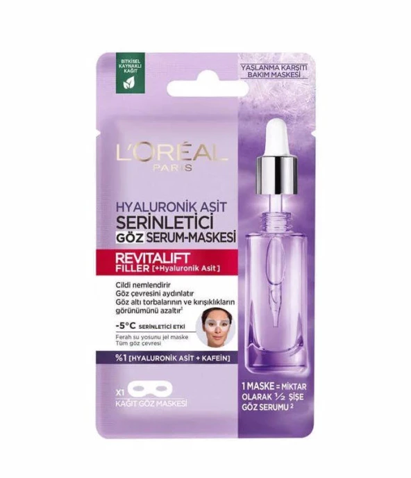L’Oréal Paris Revitalift Filler Hyaluronik Asit Serinletici Kağıt Göz Serum Maskesi