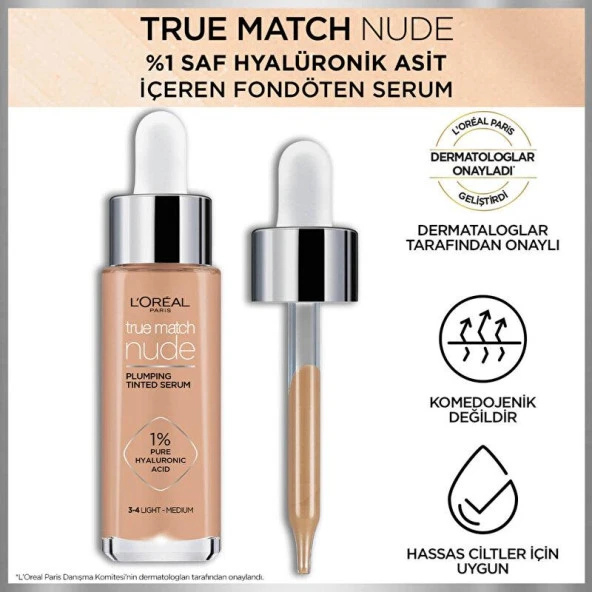 L’Oréal Paris True Match Nude Serum Fondöten 3-4 Light Medium - 5
