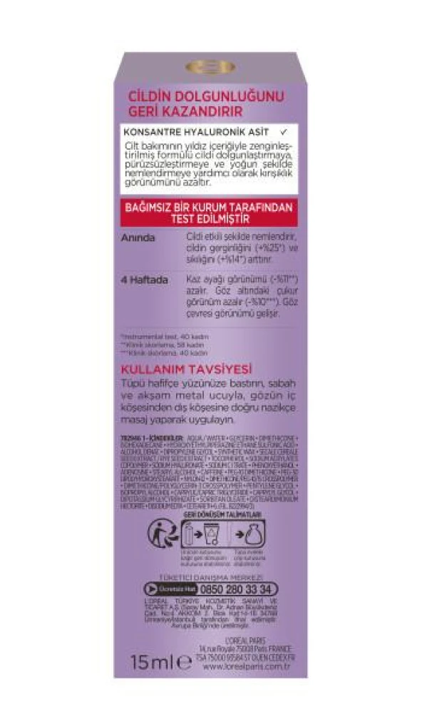 L’Oréal Paris Revitalift Filler Dolgunlaştırıcı Yaşlanma Karşıtı Göz Bakım Kremi 15 ml - 4