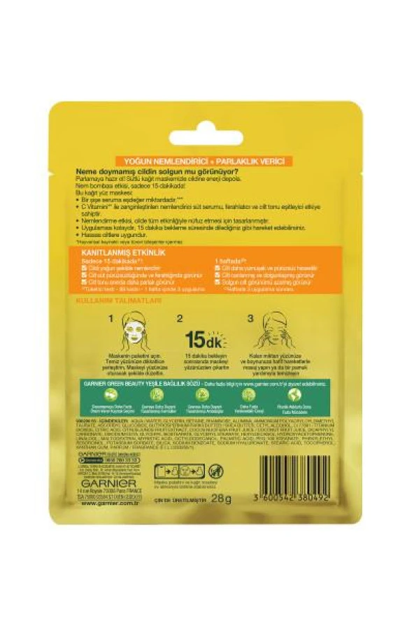 Garnier C Vitamini Parlaklık Verici Kağıt Yüz Maskesi 28 Gr - 2