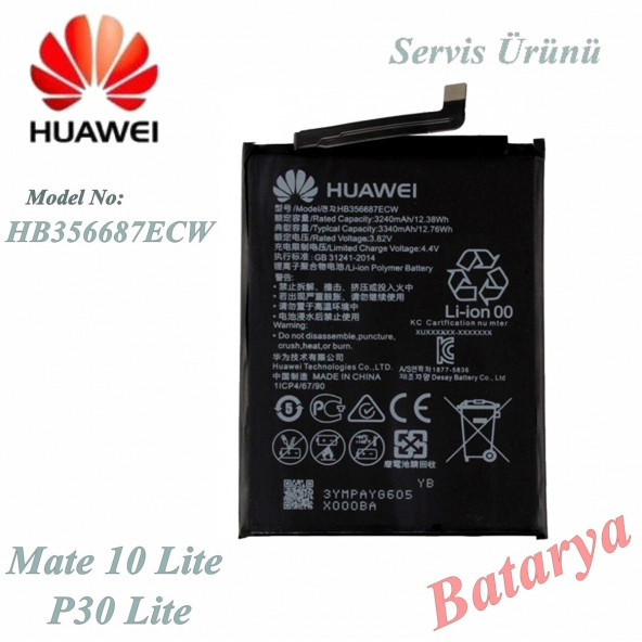 Huawei Mate 10 Lite P30 Lite Hb356687Ecw Uyumlu Yedek Batarya