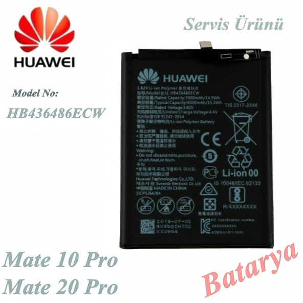 Huawei Mate 10 Pro Mate 20 Pro Hb436486Ecw Uyumlu Yedek Batarya