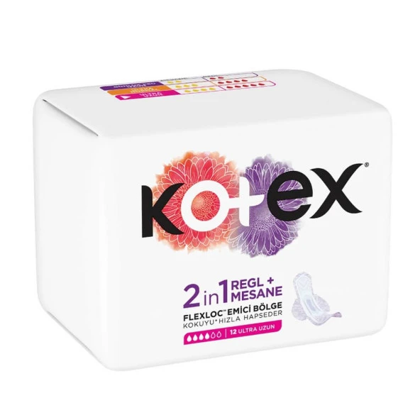 Kotex 2 in 1 Regl + Mesane Hijyenik Ped Ultra Uzun 12'li