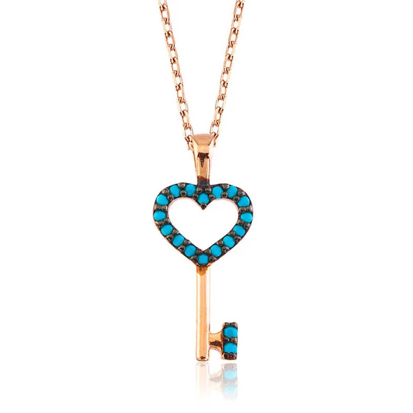 Gümüş Mavi Kalpli Anahtar Bayan Kolye SL1905 ürün görseli