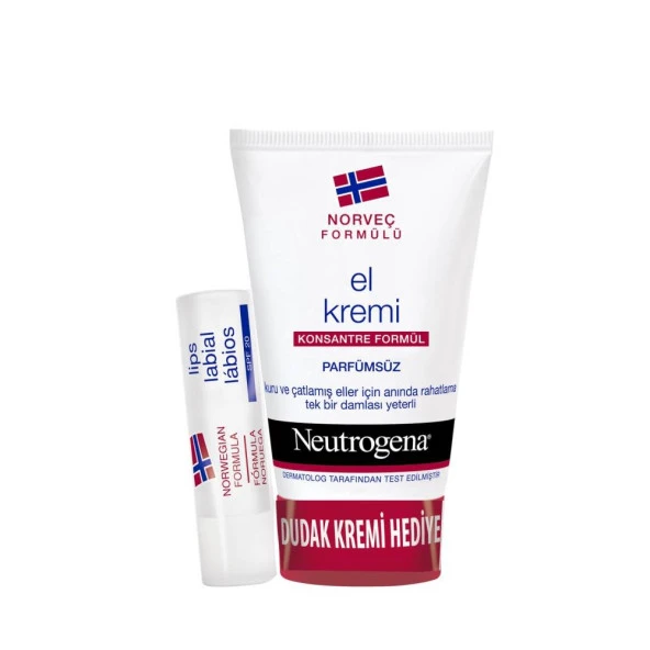 Neutrogena Parfümsüz El Kremi 75ml + Dudak Kremi Hediye