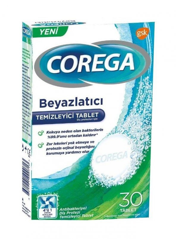 Corega Diş Protezi Beyazlatıcı Temizleyici 30 Tablet