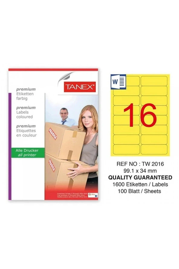 Tanex Laser Etiket 99.1 x 34 MM Flo Sarı 100 Yaprak Laser Yazıcı Etiketi - 2