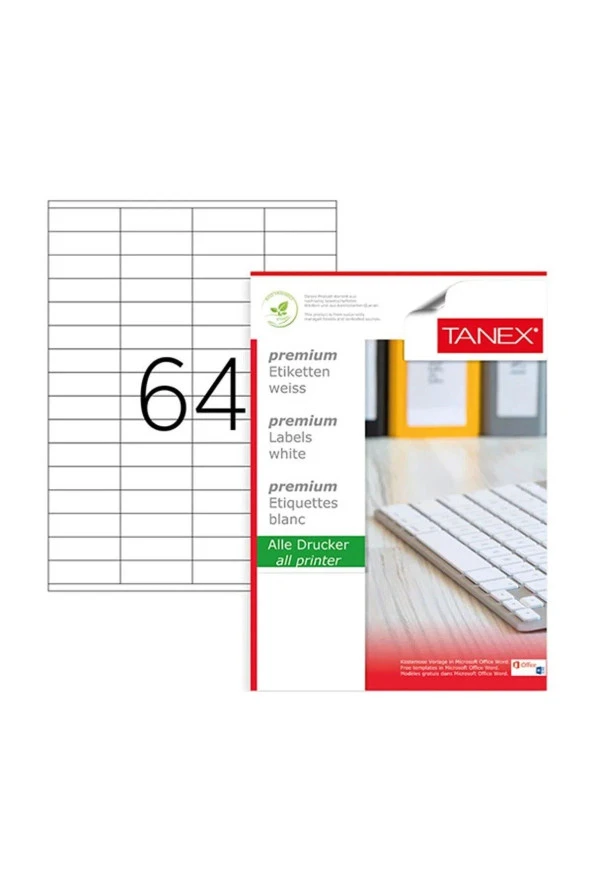 Tanex Lazer Etiket 52 x 18 MM 100 Yaprak Lazer Yazıcı Etiketi - 1