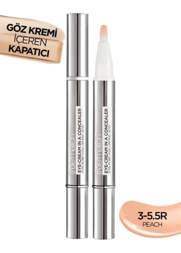 L’Oréal Paris True Match 2'si 1 Arada Göz Kremi içeren Kapatıcı - 3-5.5.R Peach