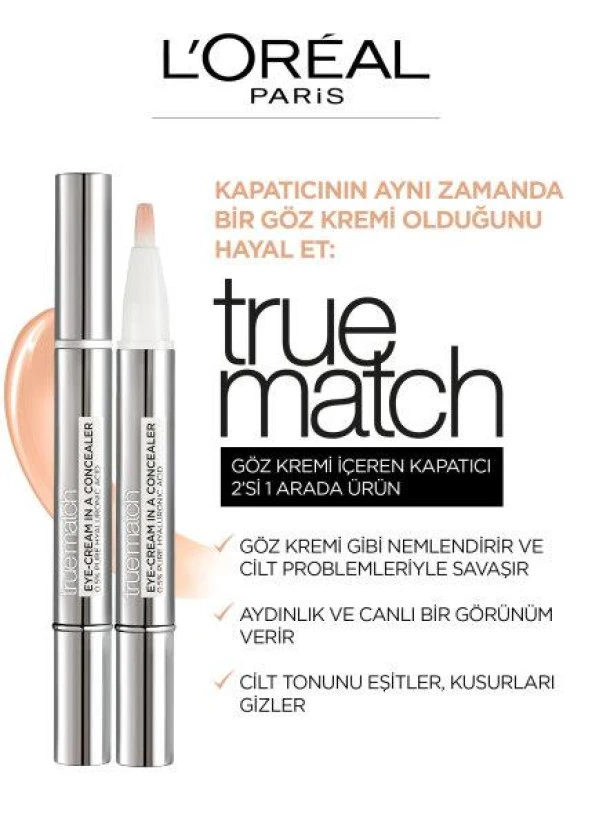 L’Oréal Paris True Match 2'si 1 Arada Göz Kremi içeren Kapatıcı - 3-5.5.R Peach - 6