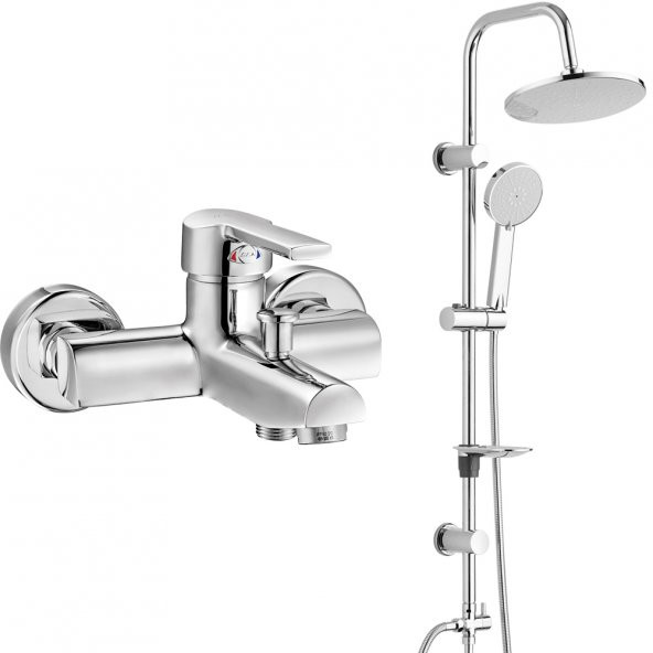 Eca Delta Banyo Bataryası+T-May Banyo Lidya Oval Tepe Duş Takımı Seti Paslanmaz Krom