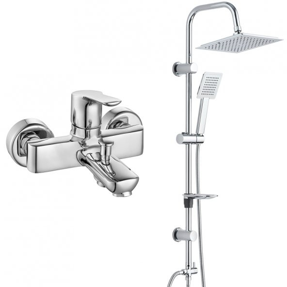 ECA Luna Banyo Bataryası+T-MAY Banyo Çam Kare Tepe Duş Takımı Seti Paslanmaz Krom