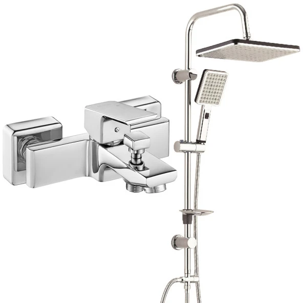 Eca Tiera Banyo Bataryası+T-May Banyo Sümbül Kare Tepe Duş Takımı Seti Paslanmaz Krom ürün görseli