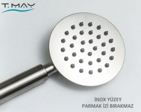 T-MAY Sardes Yuvarlak El Duş Seti Başlığı Tasarruflu Paslanmaz Mat İnox - 2