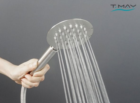 T-MAY Sardes Yuvarlak El Duş Seti Başlığı Tasarruflu Paslanmaz Mat İnox - 3