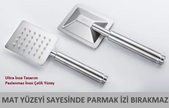 T-MAY Sart Dikdörtgen El Duş Seti Başlığı Tasarruflu Paslanmaz Mat İnox - 3
