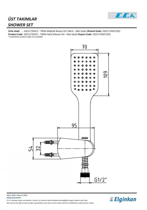 ECA Tiera Mafsallı Duş Seti Banyo Üst Takımı Mat Siyah Renkli 102117342C1 - 2