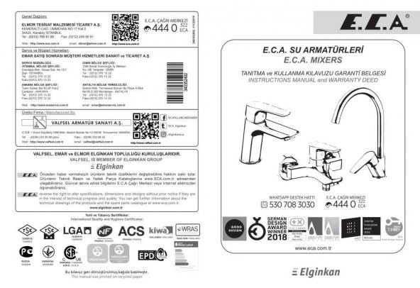 ECA Delta Kuğu Borulu Lavabo Bataryası 102108765 20 Yıl Garantili E.C.A. - Resim 3