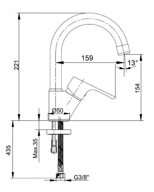 ECA Niobe Kuğu Boru Lavabo Batarya 054+2 ECA Filtreli Ara Musluk - 3