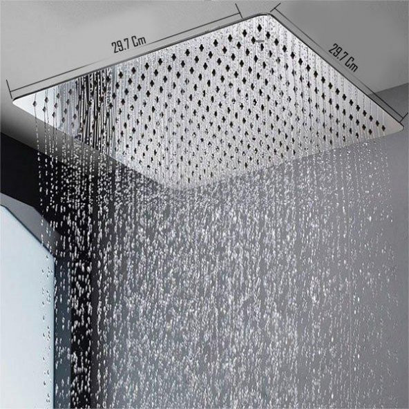 T-MAY Banyo Sart Kare Tepe Duş Seti Başlığı 30x30 Paslanmaz Metal - 3
