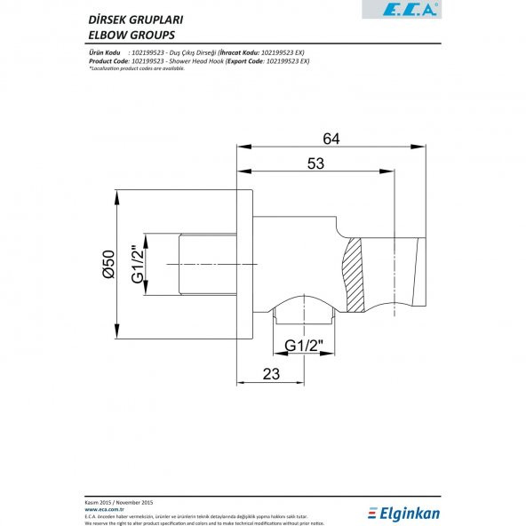 ECA Ankastre Duş Çıkış Dirseği  102199523 - Resim 2
