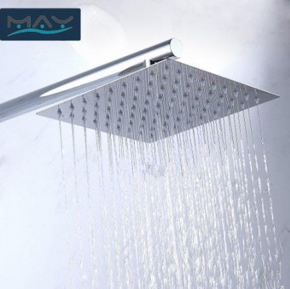 T-MAY Banyo Sart Kare Tepe Duş Seti Başlığı 25x25 Paslanmaz Metal - 2