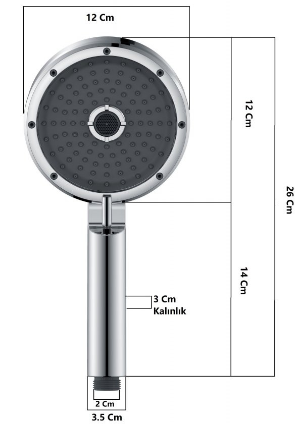T-MAY Kağan Yuvarlak El Duş Seti Başlığı 3Fonksiyonlu - Resim 7