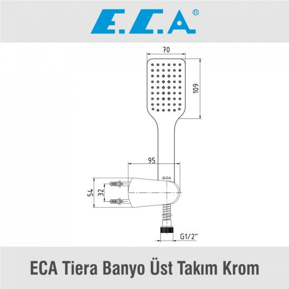 ECA Ankastre Gömme Banyo Bataryası Duş Seti  Tüm Parçalar Dahil 30X30 Başlık - 11