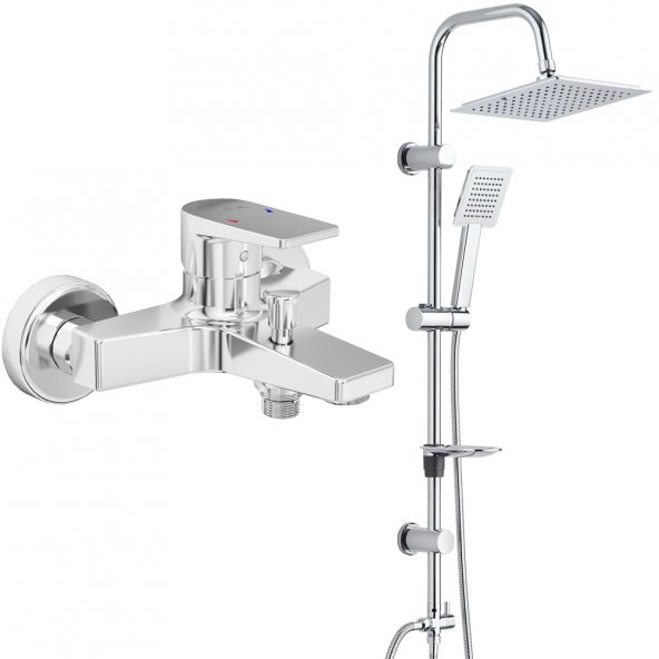 ECA Dalia Banyo Bataryası+T-MAY Banyo Çam Kare Tepe Duş Takımı Seti Paslanmaz Krom