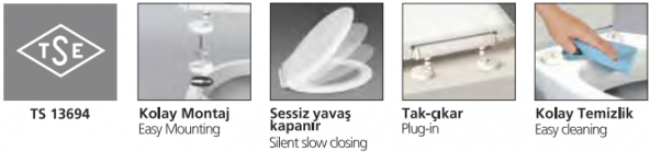 T-MAY Gökbel Kare Yavaş Kapanan Amortisörlü Klozet Kapağı Soft Close - 2