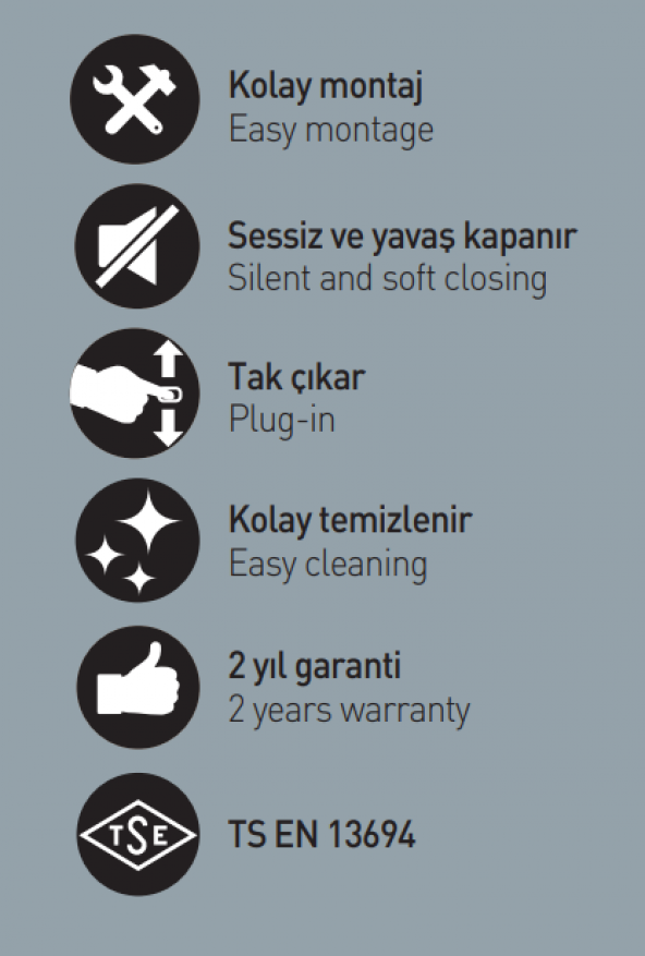 T-MAY Gökbel Kare Yavaş Kapanan Amortisörlü Klozet Kapağı Soft Close - 5