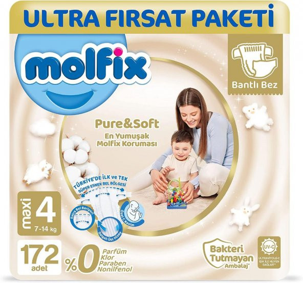 Molfix Pure&Soft Bebek Bezi 4 Beden Maxi Ultra Fırsat Paketi 172 Adet MOLFPS4