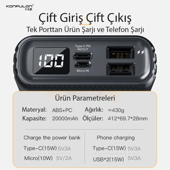 A30 LCD Ekran Hızlı Şarj Özellikli CE Belgeli 20000 mAh PowerBank - 6