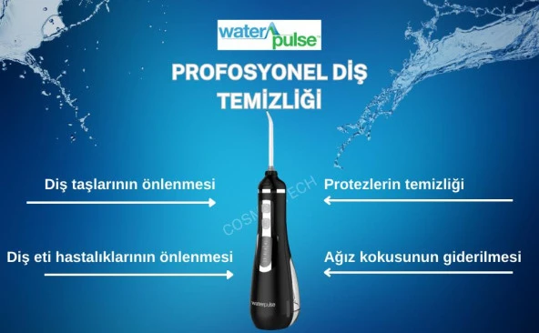 Waterpulse Water Flosser V500 Kablosuz Taşınabilir Ağız Duş Bakım Seti Siyah - 4